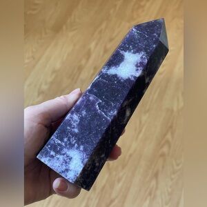 Large lepidolite gemstone tower